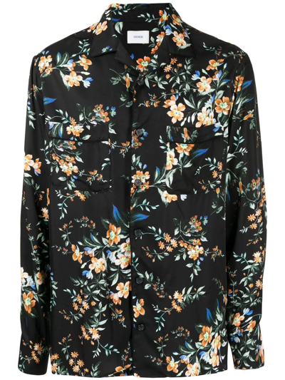 Shop Erdem Floral-print Long-sleeve Shirt In Black
