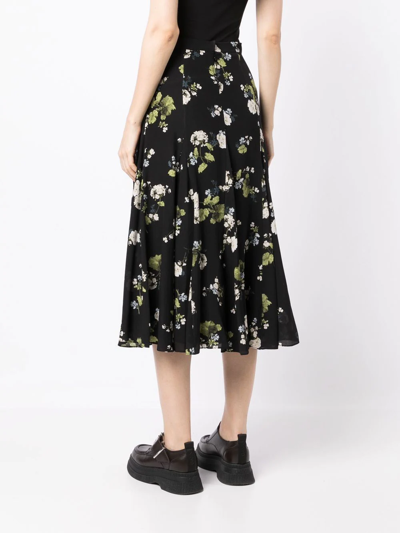 Shop Erdem Christina Floral-print Silk Midi Skirt In Black