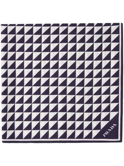 Prada Triangle Logo Silk Scarf In Blau