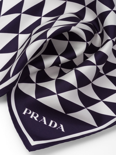 Prada Triangle Logo Silk Scarf In Blau
