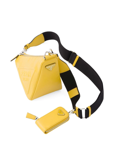 Shop Prada Triangle Leather Shoulder Bag In Gelb