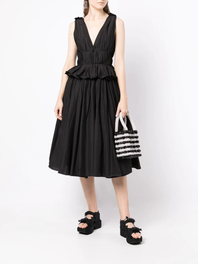 Shop Pushbutton V-neck Midi Dress In Black