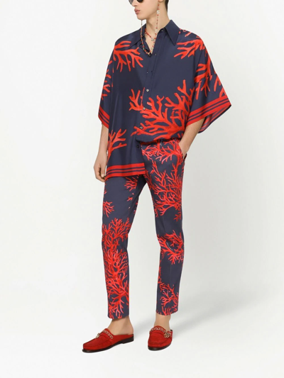 Shop Dolce & Gabbana Coral-print Cotton Trousers In Blau
