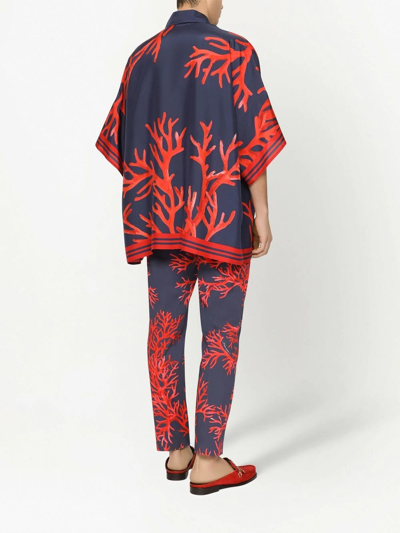 Shop Dolce & Gabbana Coral-print Cotton Trousers In Blau