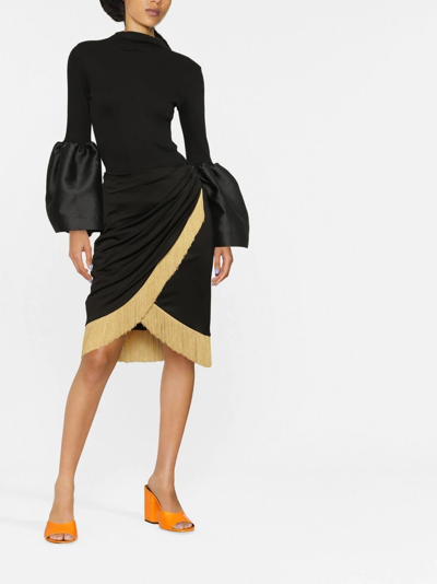 Shop Moschino Fringe-detailed Wrap Midi Skirt In Schwarz