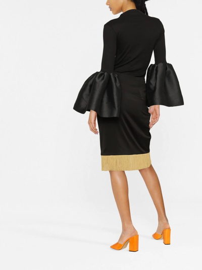 Shop Moschino Fringe-detailed Wrap Midi Skirt In Schwarz