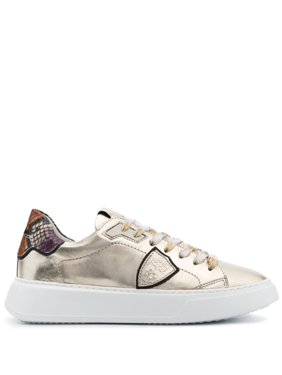 Shop Philippe Model Paris Temple Low-top Sneakers In Gold