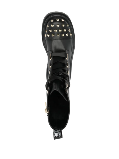 Shop Versace Jeans Couture Rockstud-embellished Ankle Boots In Schwarz
