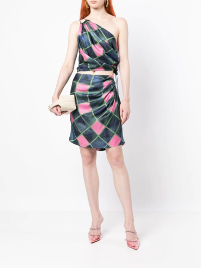 Ahluwalia Patel One-shoulder Draped Printed Matte-satin Top In Blau