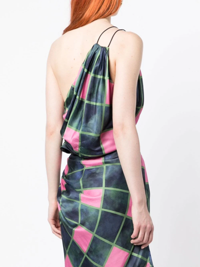 Ahluwalia Patel One-shoulder Draped Printed Matte-satin Top In Blau