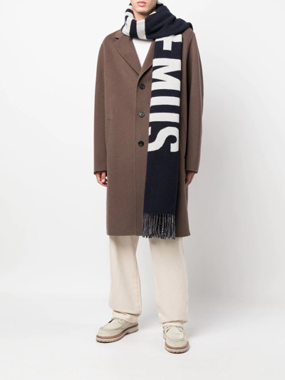 Jacquemus L Harpe Blue Oversize Scarf With Jacquard Motif In Wool Man In Blau