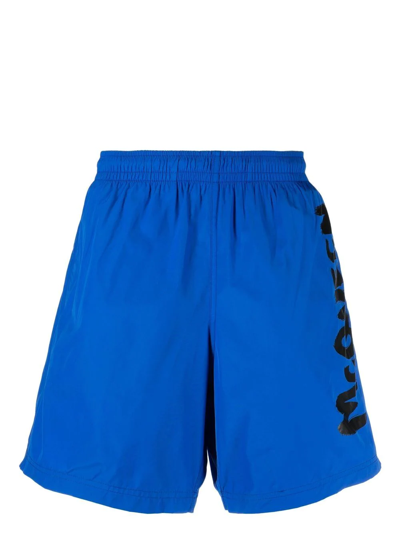 Shop Alexander Mcqueen Graffiti-print Swim Shorts In Blau