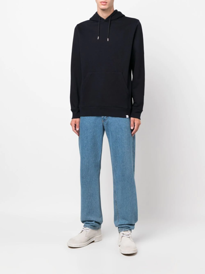 Shop Norse Projects Long-sleeved Cotton Hoodie In Blau