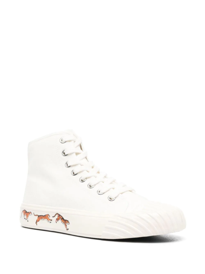 Shop Kenzo Tiger-print Lace-up Sneakers In Weiss