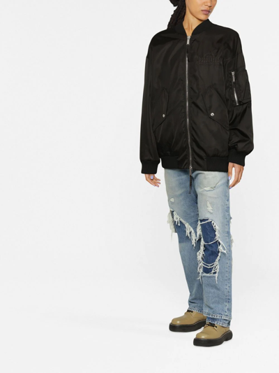 Dsquared2 Oversized Leather Bomber Jacket In Schwarz