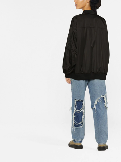 Dsquared2 Oversized Leather Bomber Jacket In Schwarz
