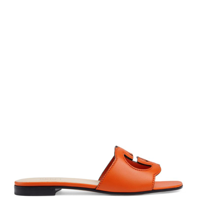 Shop Gucci Leather Interlocking G Sandals In Orange