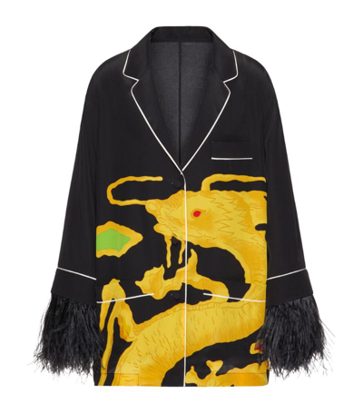 Shop Valentino Feathered-trimmed Silk Shirt In Multi