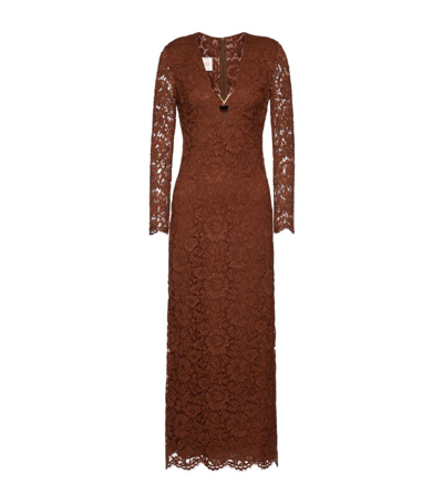 Shop Valentino Lace Midi Dress In Brown