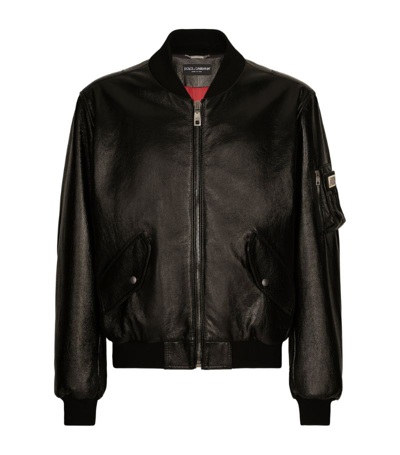 Shop Dolce & Gabbana Leather Bomber Jacket In Multi
