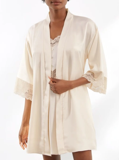 Shop Flora Nikrooz Desirae Solid Charmeuse Wrap Robe In Candlelight