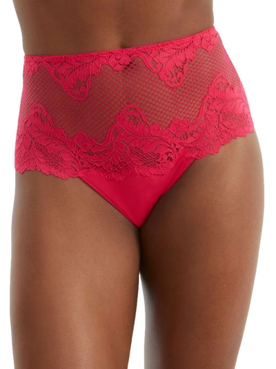 Shop Le Mystere Lace Allure High-waist Thong In Bright Pink