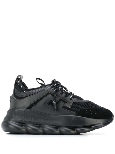 Shop Versace Black Mesh And Leather Chain Reaction Sneakers  Man