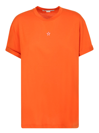 Shop Stella Mccartney Basic Line T-shirt With Embroidered Star Detail In Orange