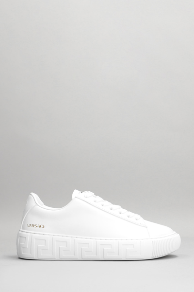 Shop Versace La Greca Sneakers In White Leather