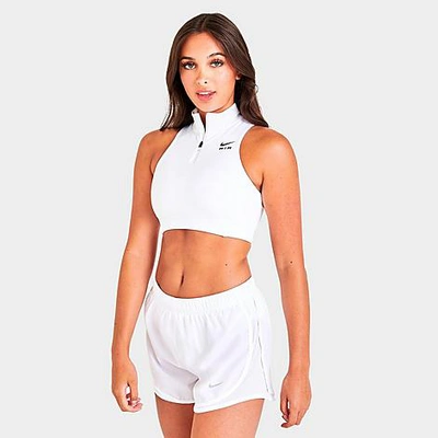 Shop Nike Women's Air Dri-fit Swoosh Mock-zip -support Sports Bra In White