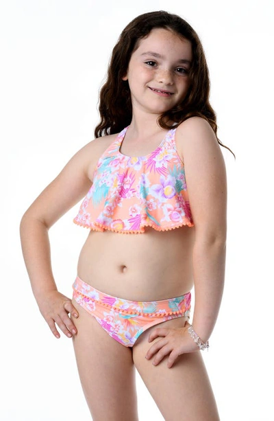 Hobie Kids' Island Two-piece Swimsuit In Neon Orange Washed