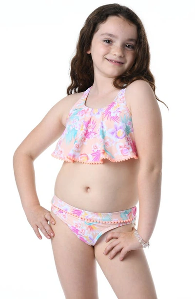 Hobie Kids' Island Two-piece Swimsuit In Neon Orange Washed