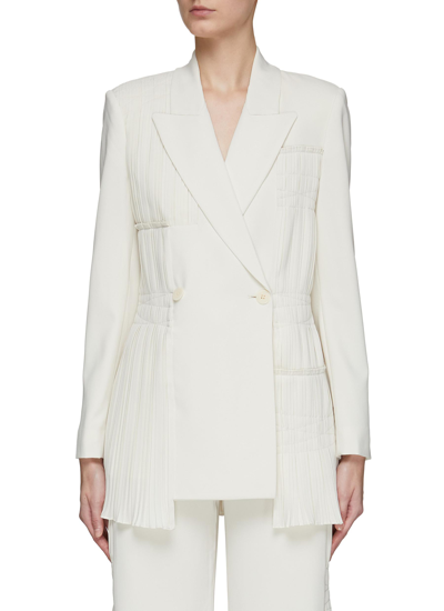 Shop Jonathan Simkhai ‘lizzie' Sartorial Pleated Double Breasted Crepe Blazer In Neutral