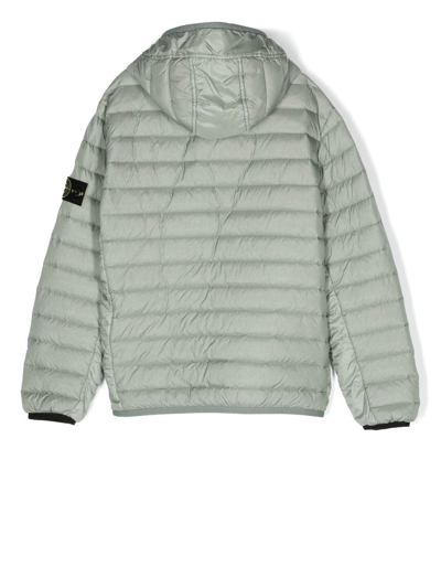 Shop Stone Island Junior Sleeve-patch Hooded Puffer Jacket In Neutrals