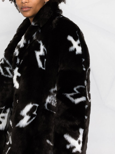 Shop Philipp Plein Monogram Faux Fur Coat In Black