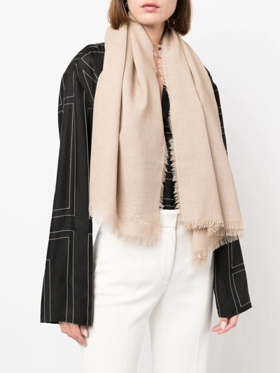 Shop Totême Frayed Knitted Scarf In Neutrals