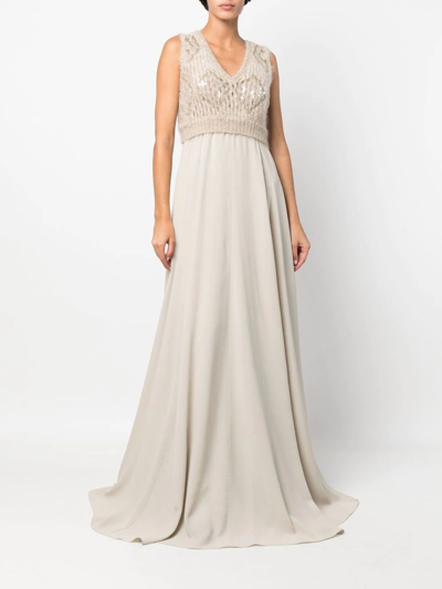 Brunello Cucinelli Sequin-embellished Sleeveless Gown In Neutrals