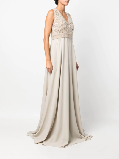 Brunello Cucinelli Sequin-embellished Sleeveless Gown In Neutrals