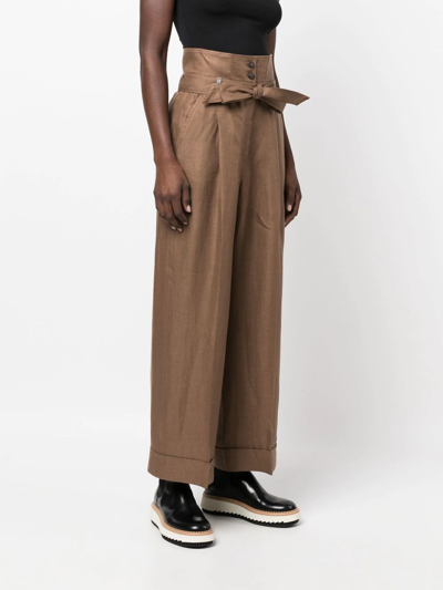 Shop Peserico High-waisted Cropped Trousers In Brown