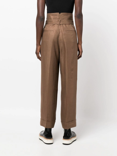 Shop Peserico High-waisted Cropped Trousers In Brown
