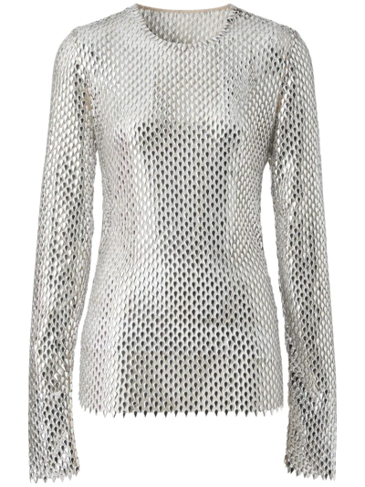 Shop Burberry Metallic Paillette-embellished Mesh Top In Silver