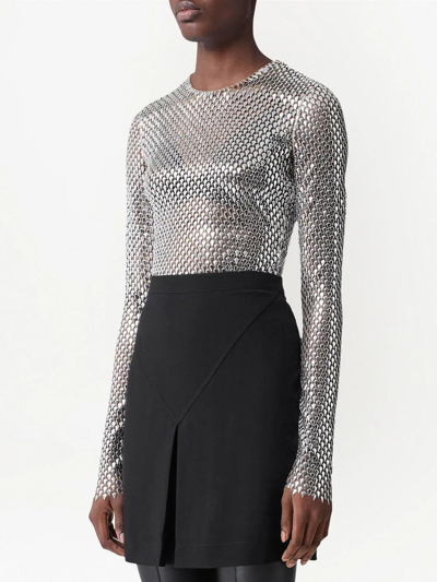 Shop Burberry Metallic Paillette-embellished Mesh Top In Silver