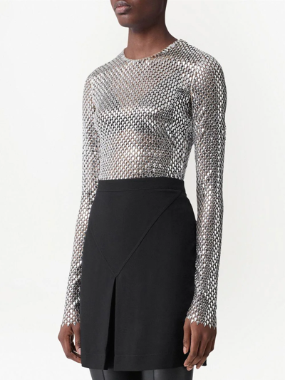 Burberry Metallic Paillette-embellished Mesh Top In Silver
