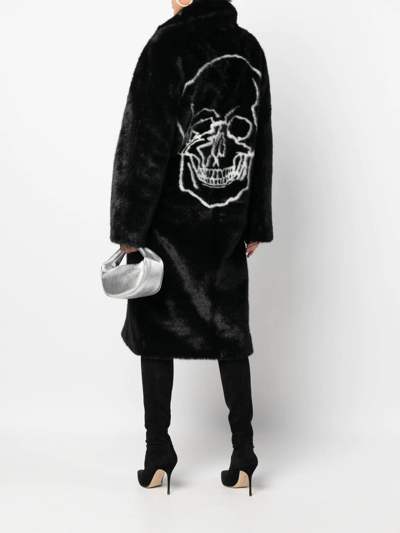 Philipp Plein Skull-print Faux-fur Coat In Black