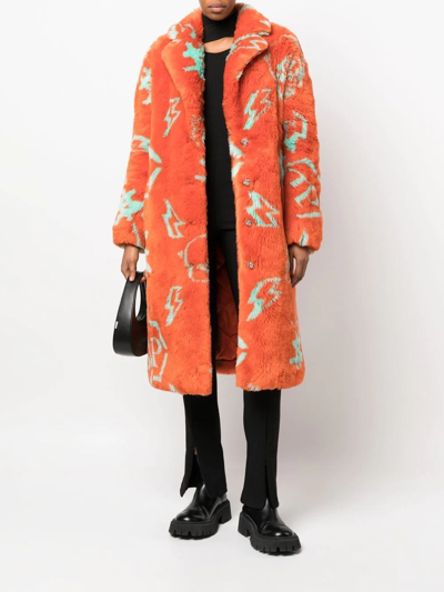 Shop Philipp Plein Faux-fur Monogram Jacket In Orange