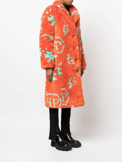 Philipp Plein Faux-fur Monogram Jacket In Orange