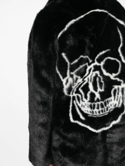 Shop Philipp Plein Skull-print Faux-fur Coat In Black