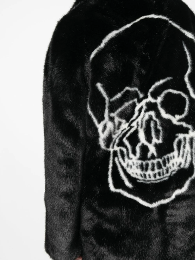 Philipp Plein Skull-print Faux-fur Coat In Black