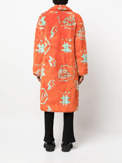Philipp Plein Faux-fur Monogram Jacket In Orange