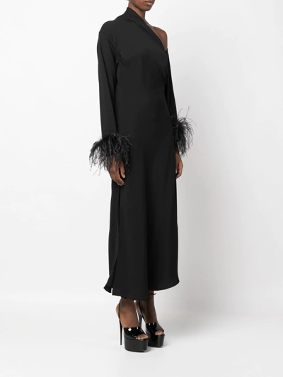 Shop 16arlington Feather-trim One-shoulder Dress In Black